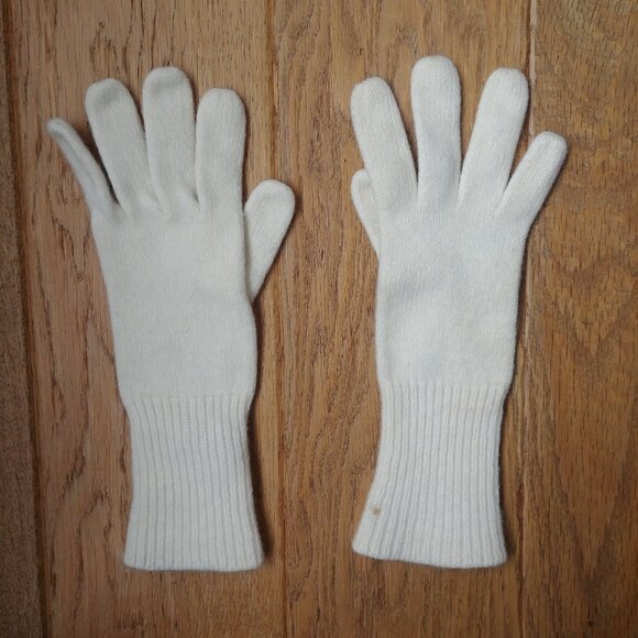 Vintage Aris Women angora wool lambswool cream off white knit gloves - Picture 5 of 10